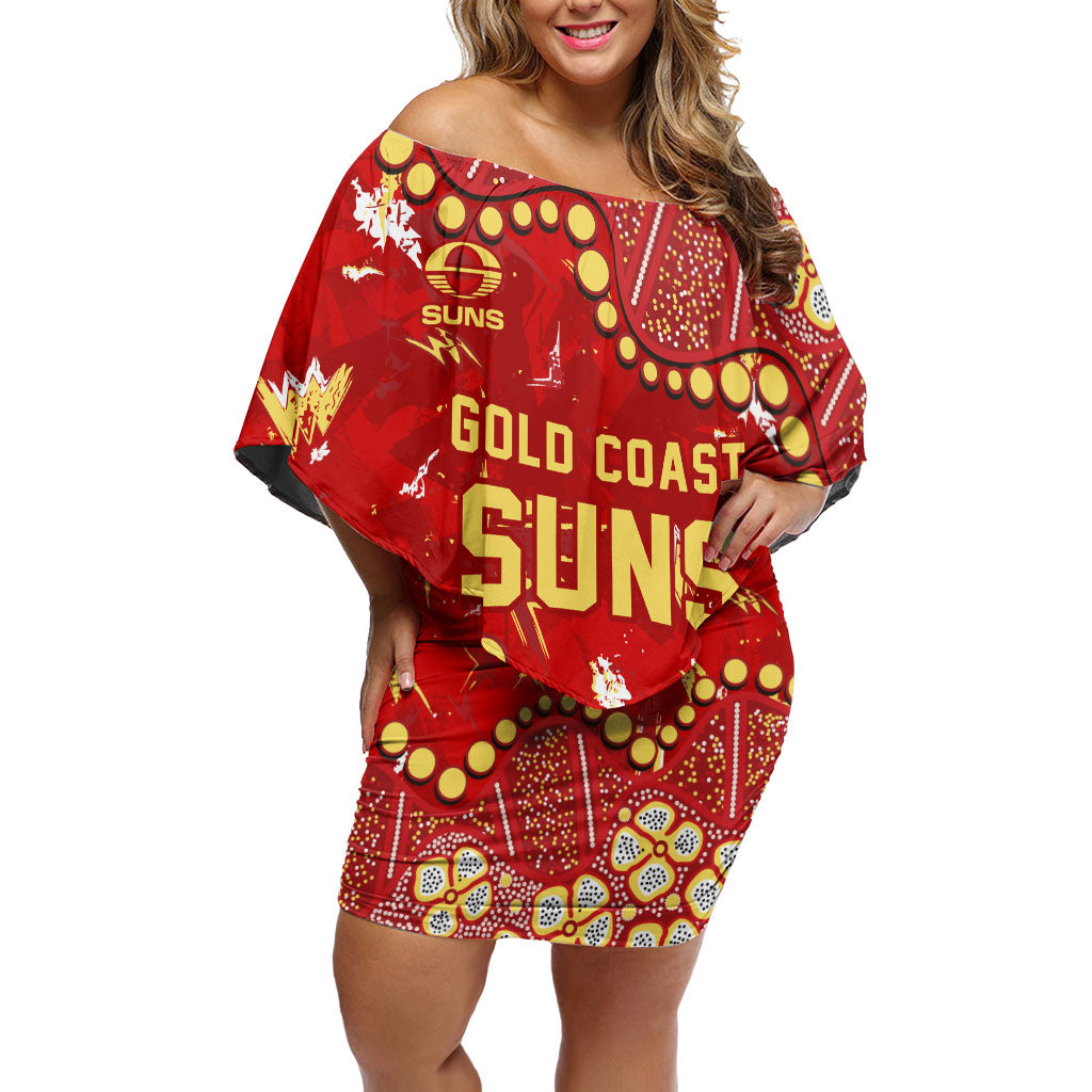 Personalized Gold Coast Suns Off Shoulder Short Dress Aboriginal Pattern with Graffiti Style