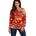 Personalized Gold Coast Suns Off Shoulder Sweater Aboriginal Pattern with Graffiti Style