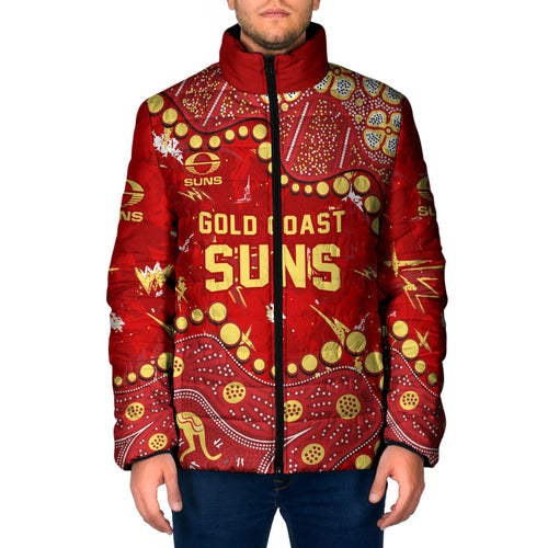 Personalized Gold Coast Suns Padded Jacket Aboriginal Pattern with Graffiti Style