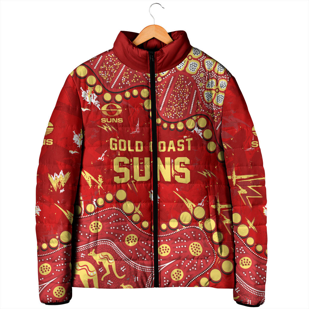 Personalized Gold Coast Suns Padded Jacket Aboriginal Pattern with Graffiti Style