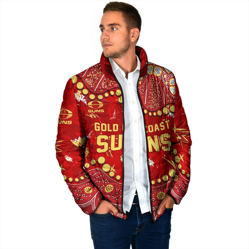 Personalized Gold Coast Suns Padded Jacket Aboriginal Pattern with Graffiti Style