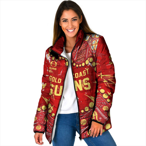 Personalized Gold Coast Suns Padded Jacket Aboriginal Pattern with Graffiti Style