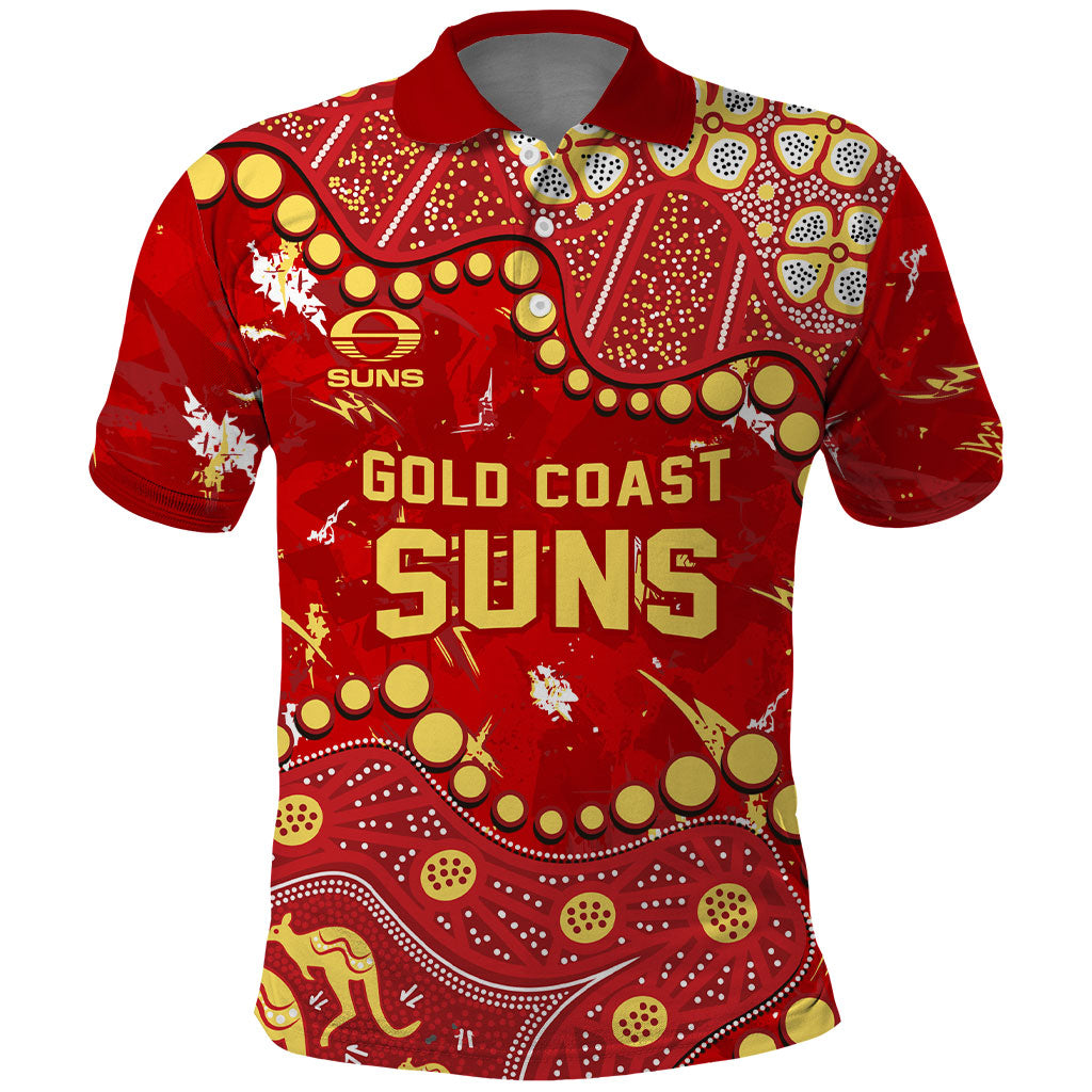Personalized Gold Coast Suns Polo Shirt Aboriginal Pattern with Graffiti Style