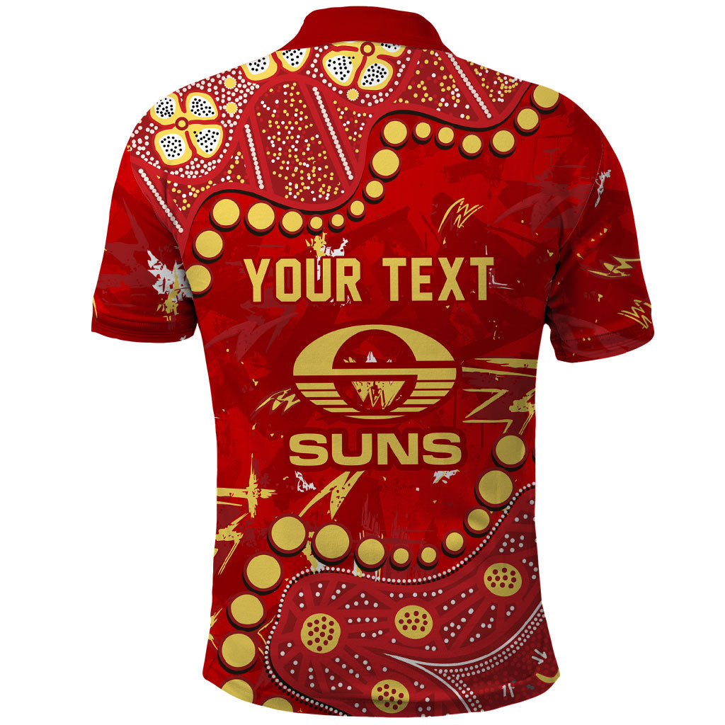 Personalized Gold Coast Suns Polo Shirt Aboriginal Pattern with Graffiti Style