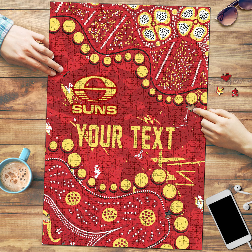 Personalized Gold Coast Suns Puzzle Aboriginal Pattern with Graffiti Style