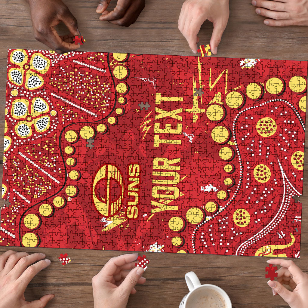 Personalized Gold Coast Suns Puzzle Aboriginal Pattern with Graffiti Style