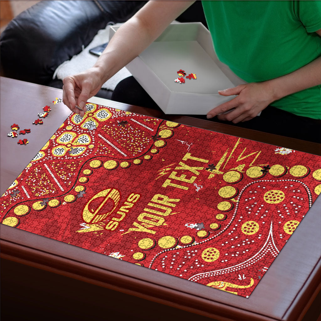 Personalized Gold Coast Suns Puzzle Aboriginal Pattern with Graffiti Style