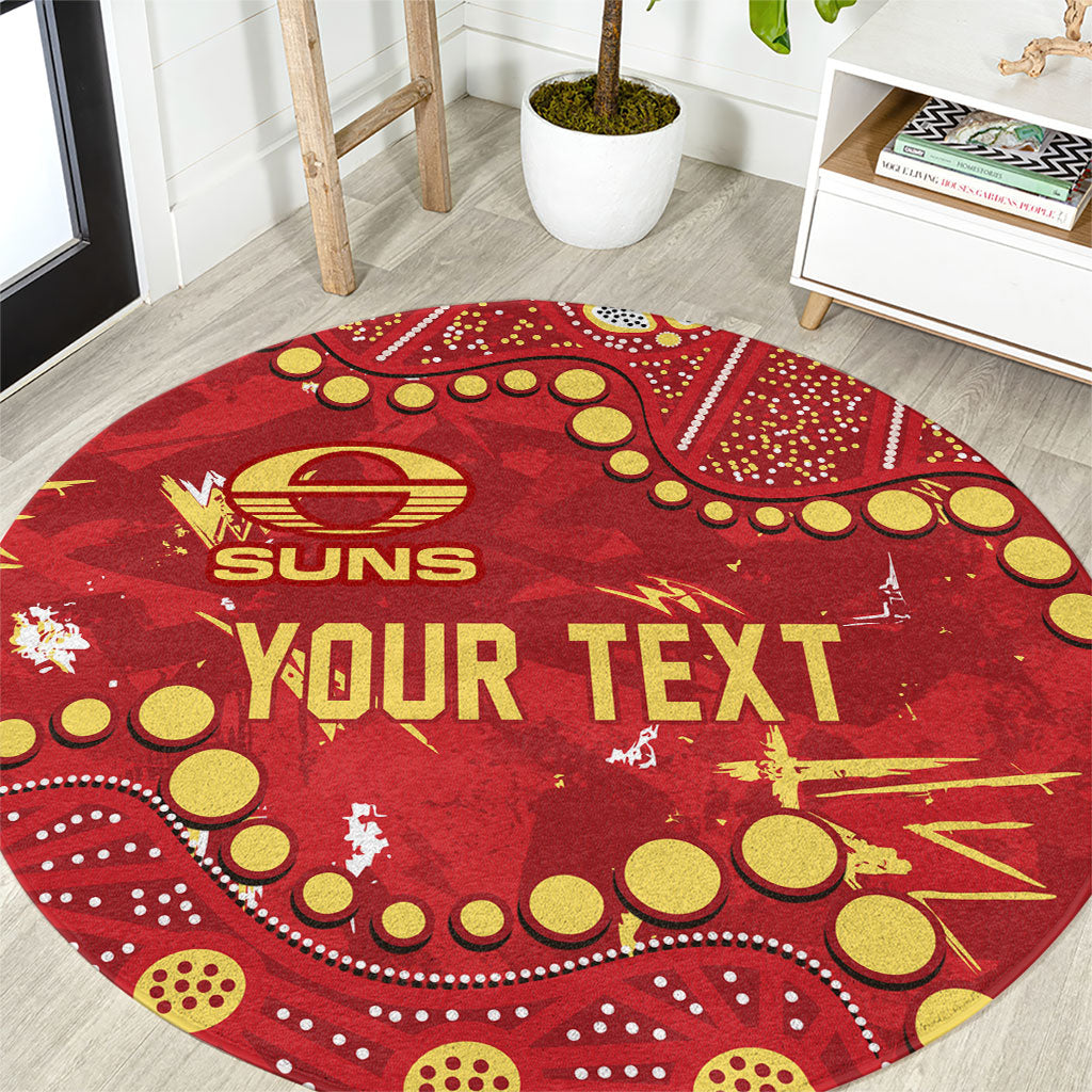 Personalized Gold Coast Suns Round Carpet Aboriginal Pattern with Graffiti Style