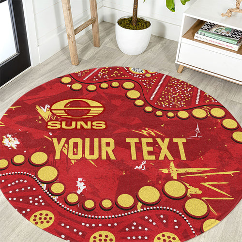 Personalized Gold Coast Suns Round Carpet Aboriginal Pattern with Graffiti Style