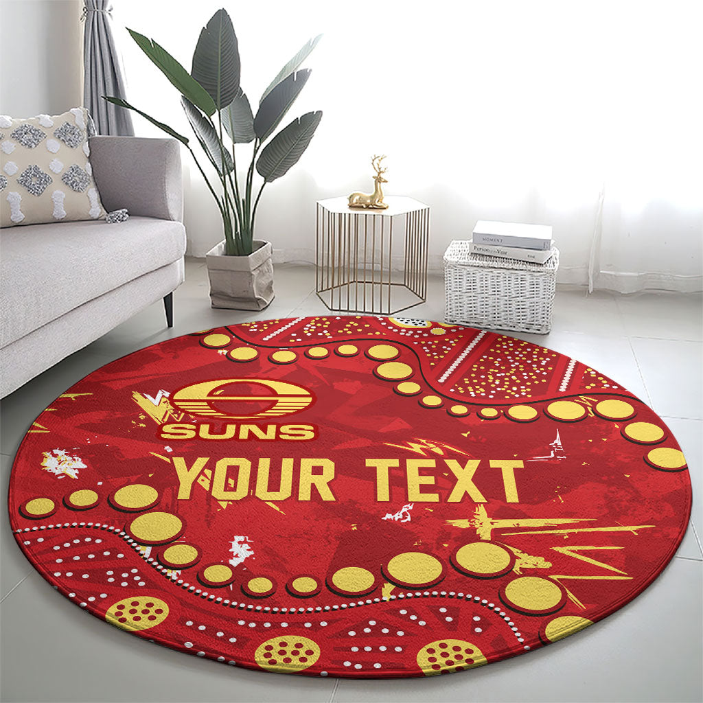 Personalized Gold Coast Suns Round Carpet Aboriginal Pattern with Graffiti Style