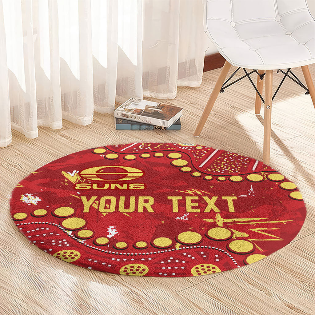 Personalized Gold Coast Suns Round Carpet Aboriginal Pattern with Graffiti Style