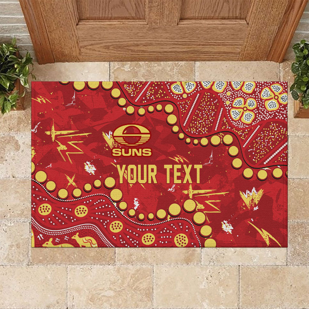 Personalized Gold Coast Suns Rubber Doormat Aboriginal Pattern with Graffiti Style