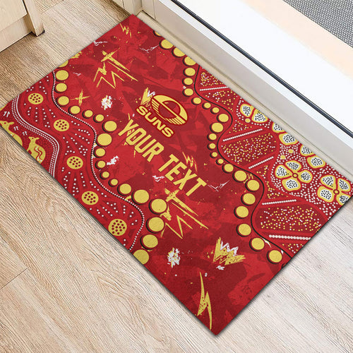 Personalized Gold Coast Suns Rubber Doormat Aboriginal Pattern with Graffiti Style