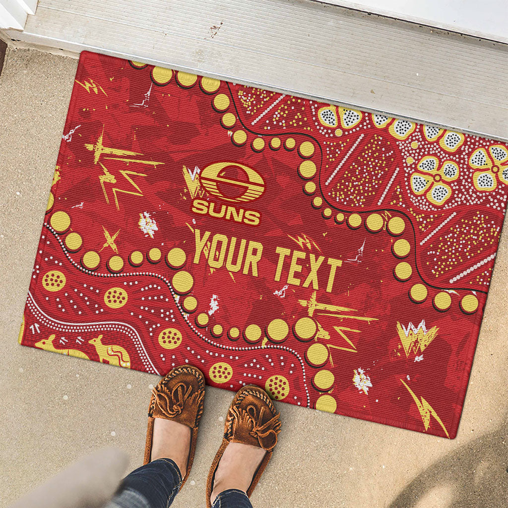 Personalized Gold Coast Suns Rubber Doormat Aboriginal Pattern with Graffiti Style