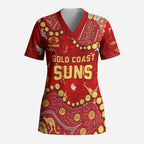 Personalized Gold Coast Suns Scrub Top Aboriginal Pattern with Graffiti Style
