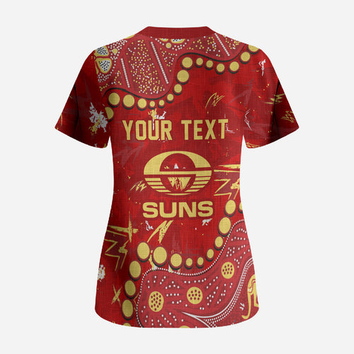 Personalized Gold Coast Suns Scrub Top Aboriginal Pattern with Graffiti Style