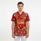 Personalized Gold Coast Suns Scrub Top Aboriginal Pattern with Graffiti Style