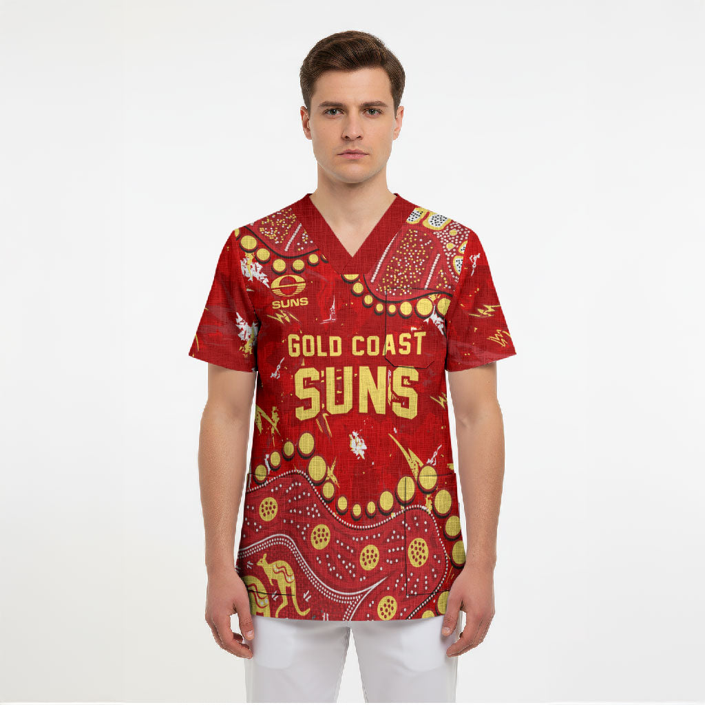Personalized Gold Coast Suns Scrub Top Aboriginal Pattern with Graffiti Style
