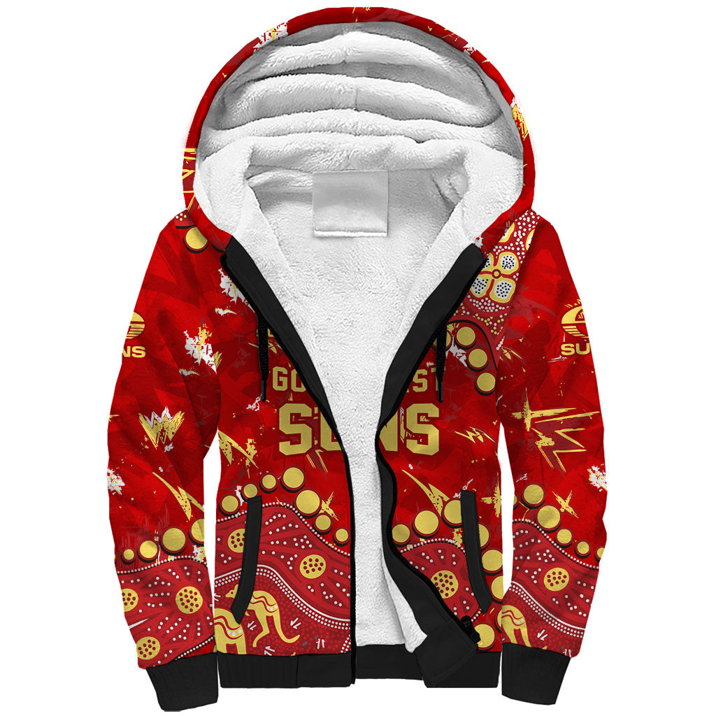 Personalized Gold Coast Suns Sherpa Hoodie Aboriginal Pattern with Graffiti Style