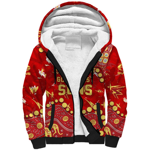 Personalized Gold Coast Suns Sherpa Hoodie Aboriginal Pattern with Graffiti Style