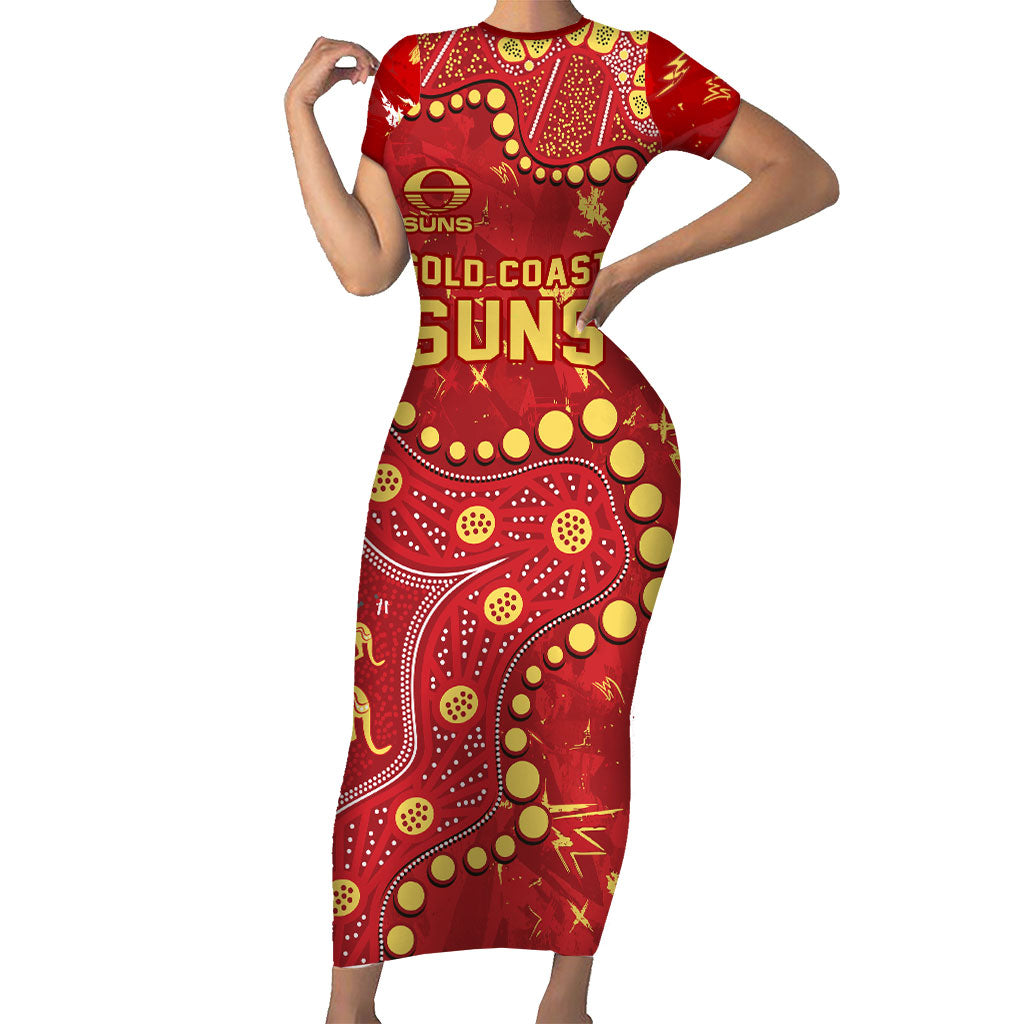Personalized Gold Coast Suns Short Sleeve Bodycon Dress Aboriginal Pattern with Graffiti Style
