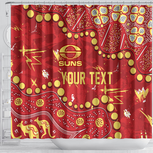 Personalized Gold Coast Suns Shower Curtain Aboriginal Pattern with Graffiti Style