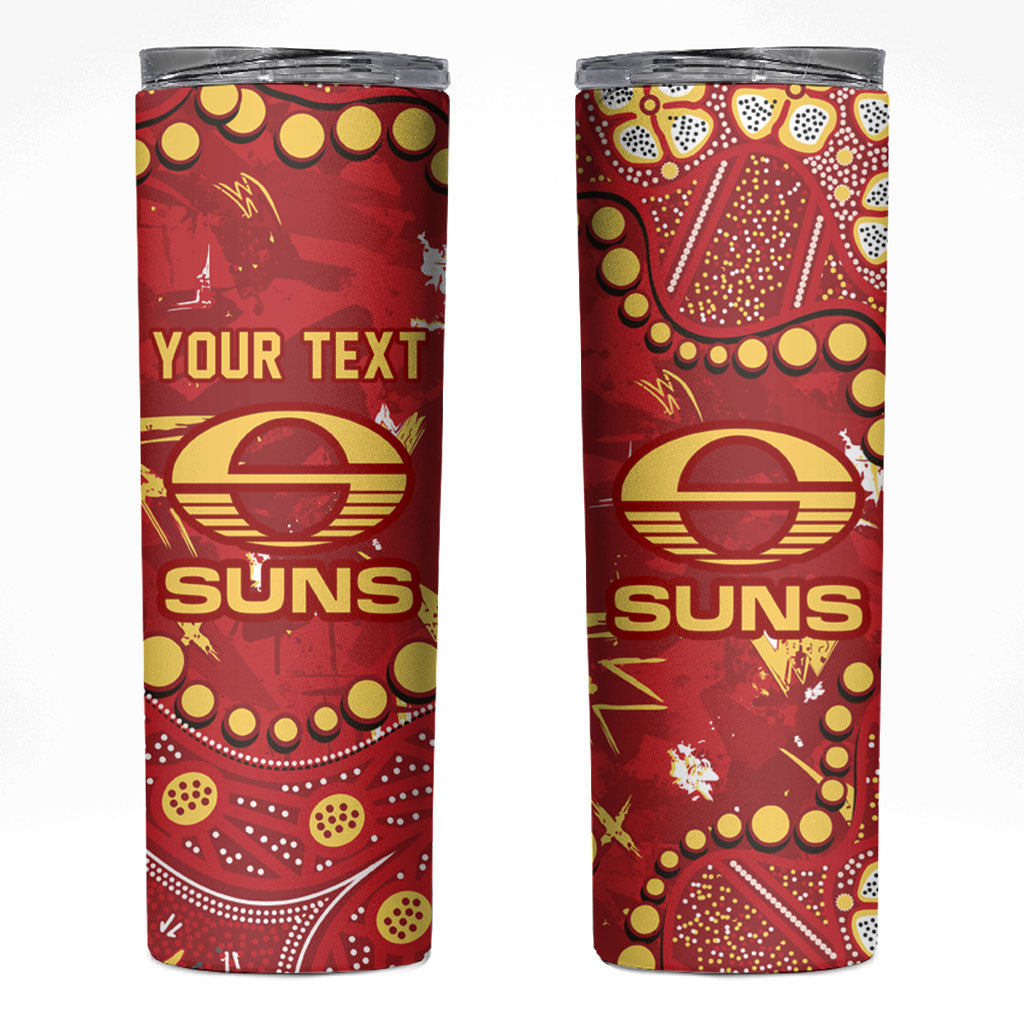 Personalized Gold Coast Suns Skinny Tumbler Aboriginal Pattern with Graffiti Style