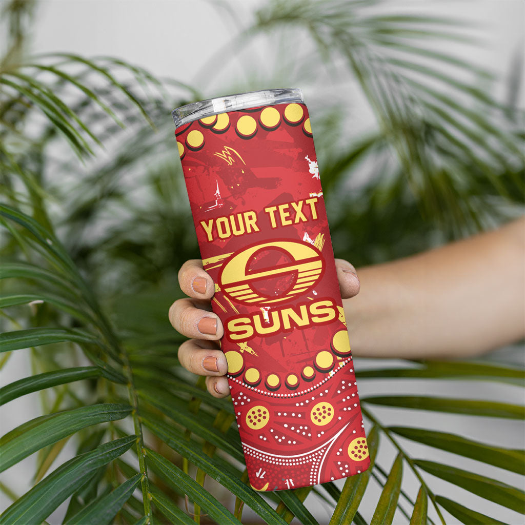 Personalized Gold Coast Suns Skinny Tumbler Aboriginal Pattern with Graffiti Style