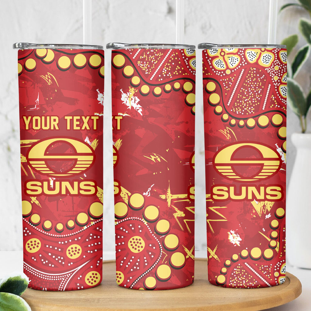 Personalized Gold Coast Suns Skinny Tumbler Aboriginal Pattern with Graffiti Style
