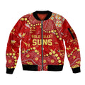 Personalized Gold Coast Suns Sleeve Zip Bomber Jacket Aboriginal Pattern with Graffiti Style