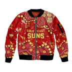 Personalized Gold Coast Suns Sleeve Zip Bomber Jacket Aboriginal Pattern with Graffiti Style