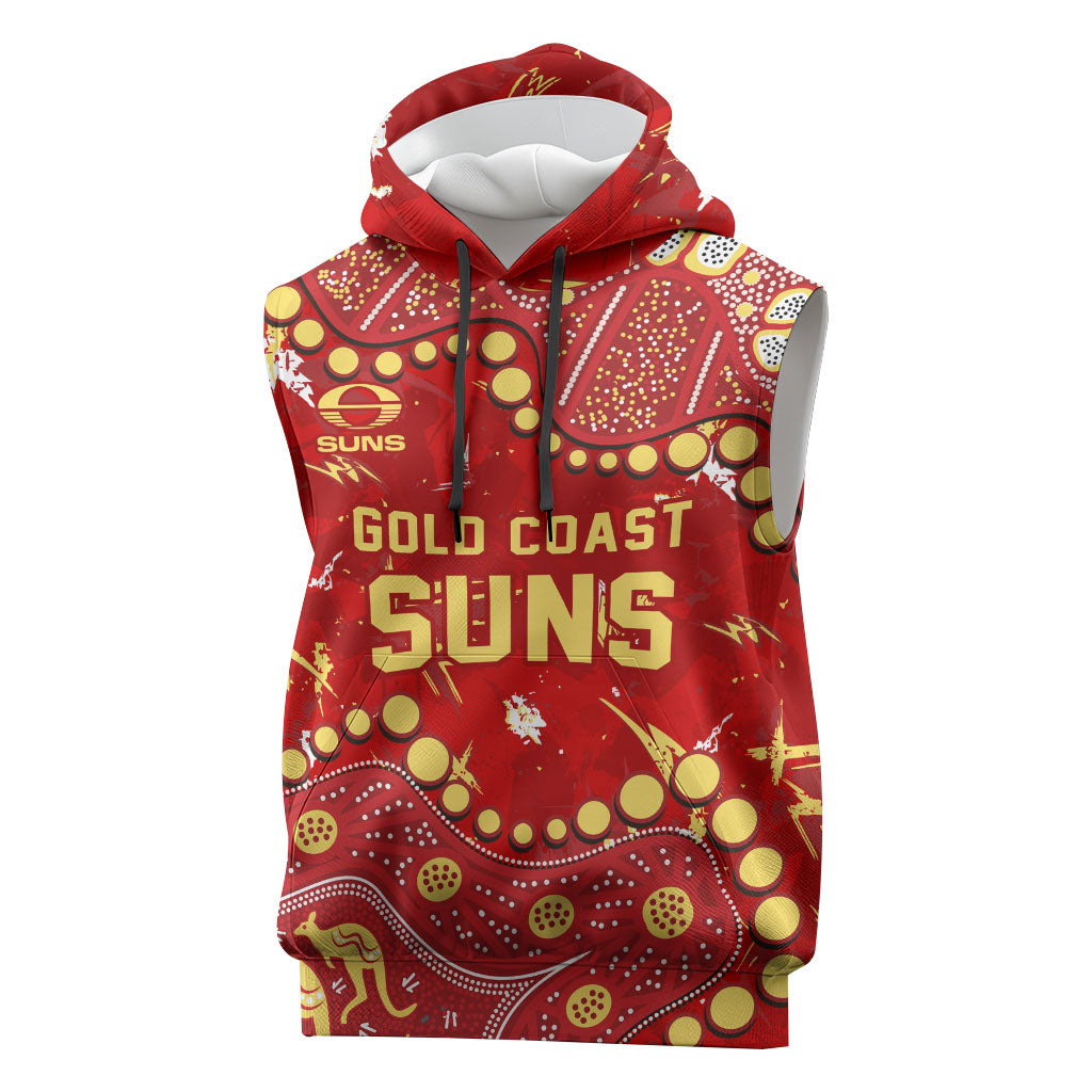 Personalized Gold Coast Suns Sleeveless Hoodie Aboriginal Pattern with Graffiti Style