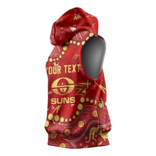 Personalized Gold Coast Suns Sleeveless Hoodie Aboriginal Pattern with Graffiti Style