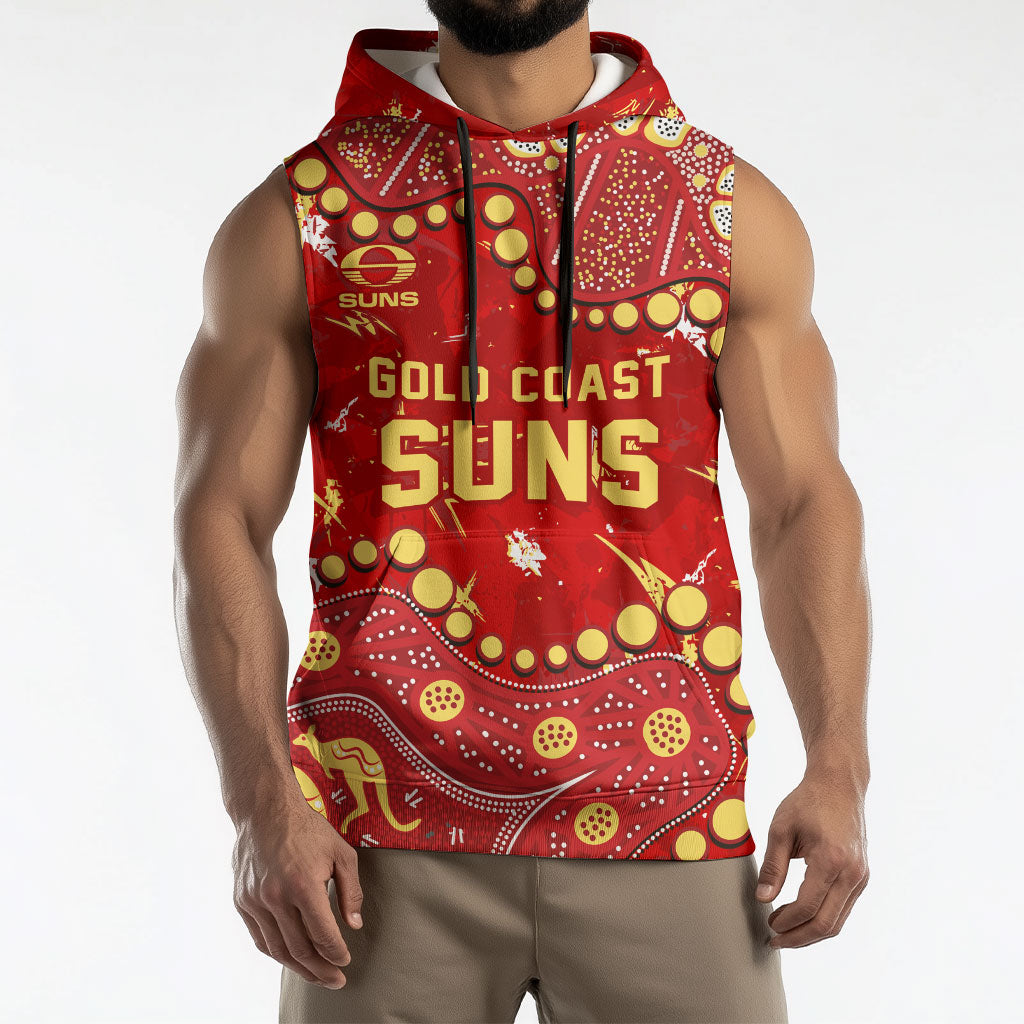 Personalized Gold Coast Suns Sleeveless Hoodie Aboriginal Pattern with Graffiti Style
