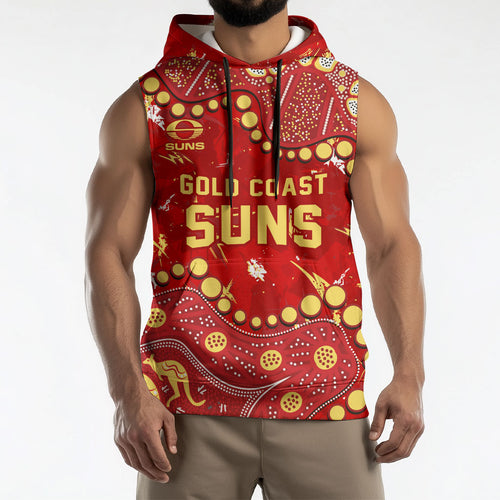 Personalized Gold Coast Suns Sleeveless Hoodie Aboriginal Pattern with Graffiti Style