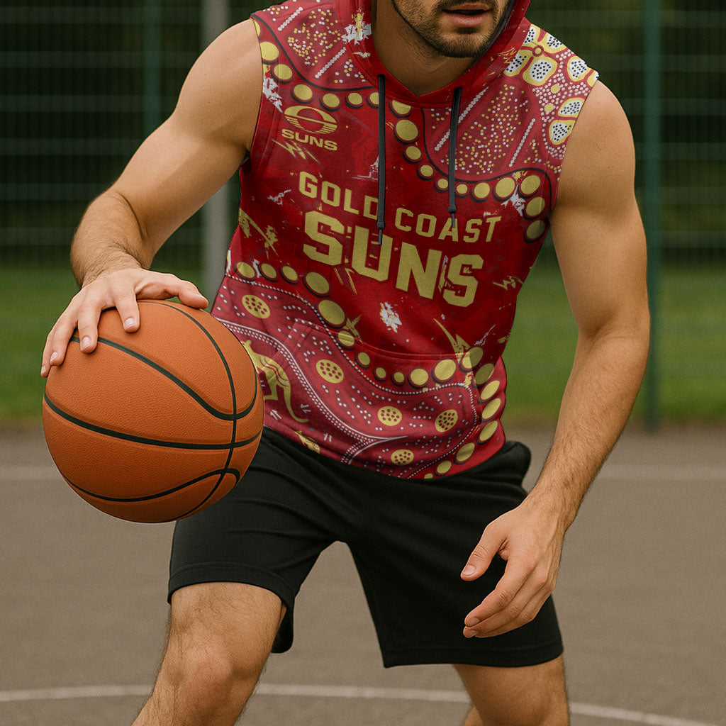 Personalized Gold Coast Suns Sleeveless Hoodie Aboriginal Pattern with Graffiti Style