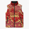 Personalized Gold Coast Suns Sleeveless Puffer Jacket Aboriginal Pattern with Graffiti Style