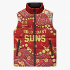 Personalized Gold Coast Suns Sleeveless Puffer Jacket Aboriginal Pattern with Graffiti Style