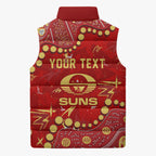 Personalized Gold Coast Suns Sleeveless Puffer Jacket Aboriginal Pattern with Graffiti Style
