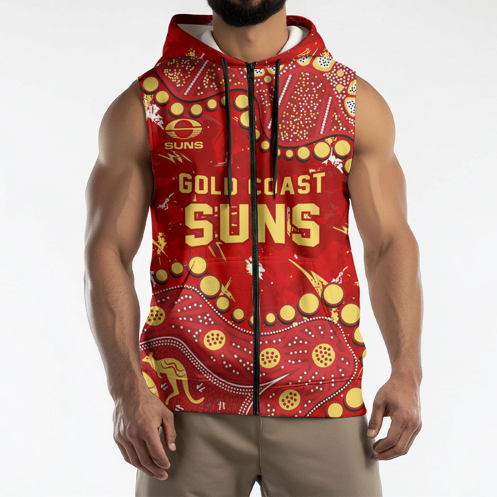 Personalized Gold Coast Suns Sleeveless Zip Hoodie Aboriginal Pattern with Graffiti Style
