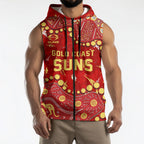 Personalized Gold Coast Suns Sleeveless Zip Hoodie Aboriginal Pattern with Graffiti Style