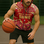 Personalized Gold Coast Suns Sleeveless Zip Hoodie Aboriginal Pattern with Graffiti Style