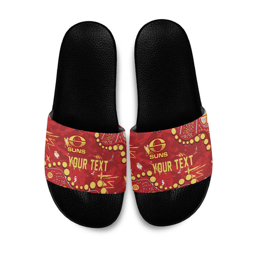 Personalized Gold Coast Suns Slide Sandals Aboriginal Pattern with Graffiti Style