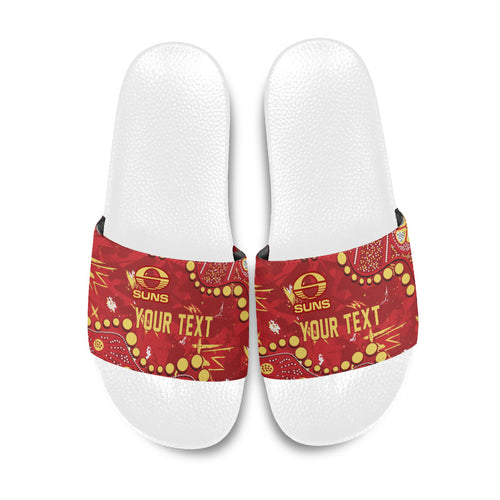 Personalized Gold Coast Suns Slide Sandals Aboriginal Pattern with Graffiti Style
