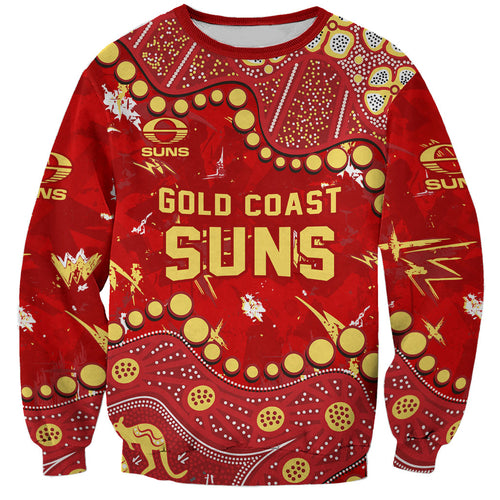 Personalized Gold Coast Suns Sweatshirt Aboriginal Pattern with Graffiti Style