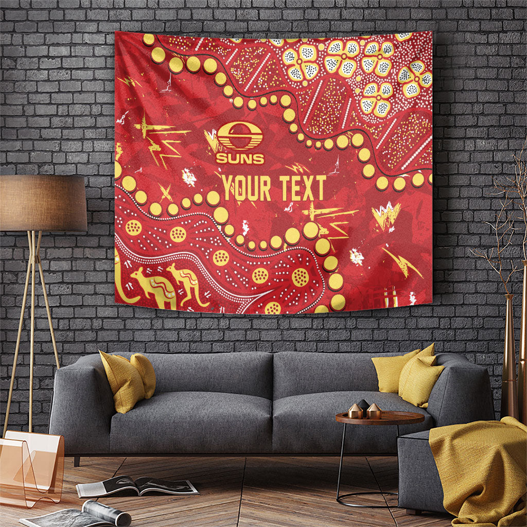 Personalized Gold Coast Suns Tapestry Aboriginal Pattern with Graffiti Style