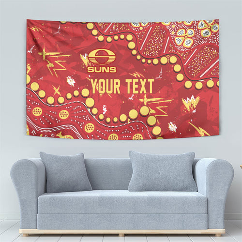 Personalized Gold Coast Suns Tapestry Aboriginal Pattern with Graffiti Style