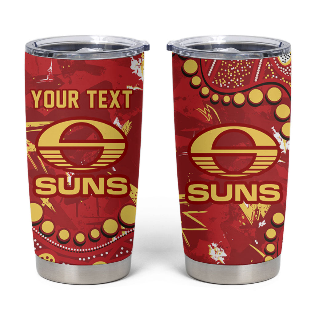 Personalized Gold Coast Suns Tumbler Cup Aboriginal Pattern with Graffiti Style