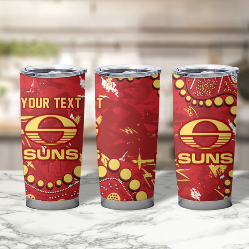 Personalized Gold Coast Suns Tumbler Cup Aboriginal Pattern with Graffiti Style
