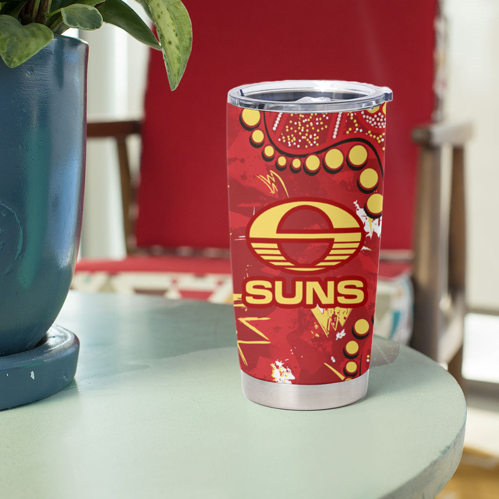 Personalized Gold Coast Suns Tumbler Cup Aboriginal Pattern with Graffiti Style